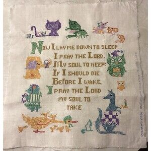 Child’s Sampler Cross Stitch Now I Lay Me Down to Sleep Child Prayer UnFramed